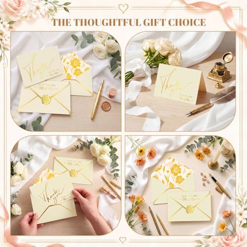 100 Pcs Wedding Thank You Cards with Envelopes Mr and Mrs Cards