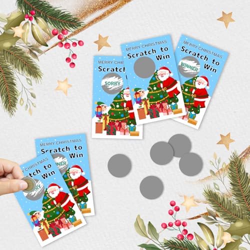 ZIIUFRN 40 Pcs Santa Christmas Scratch Off Cards with Stickers, Merry Christmas Raffle Tickets for Games Prizes, Xmas Holiday Party Games for Family Party -A02