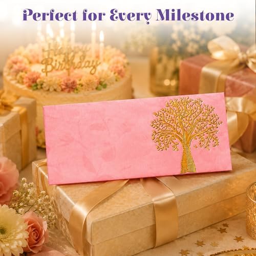 LoveNspire Money Envelopes (7.5 x 3.5 Inch) Decorative Tree of Life Pattern Shagun Lifafa for Indian Wedding, Birthday | Cash Gift Holder & Home Savings Organizer Pack of 25