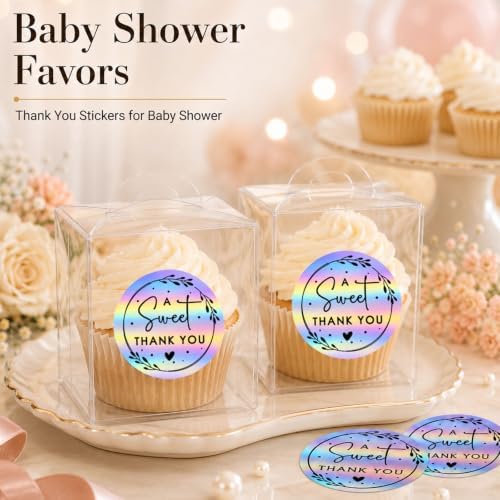 100 x A Sweet Thank You Embossed Sticker Labels Wedding Party Shower Favor Raised Gold Foil Stickers Sweet Treat Sticker for Wedding 1.57” (Holographic)