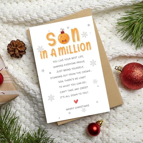 Merry Christmas Card for Son, Poem Son Christmas Card from Mom Dad, Heartfelt Xmas Cards Gift for Child from Parents
