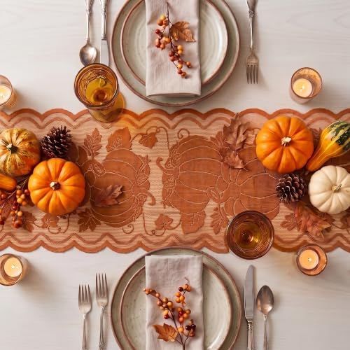 Artoid Mode Lace Jacquard Pumpkin Leaf Fall Table Runner, Seasonal Thanksgiving Autumn Kitchen Dining Table Decoration for Home Party Decor 13x72 Inch