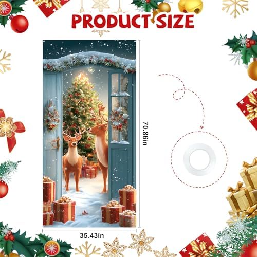 Christmas Door Cover Banner for Front Door Porch Winter Holiday Decor