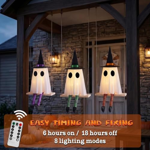 Halloween Hanging Swing Ghost Decor, Spooky Ghost Decorations for Outdoor