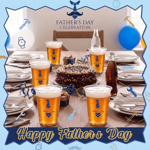 Willinglong 50 Pack Father's Day Plastic Cups 12 oz for Party