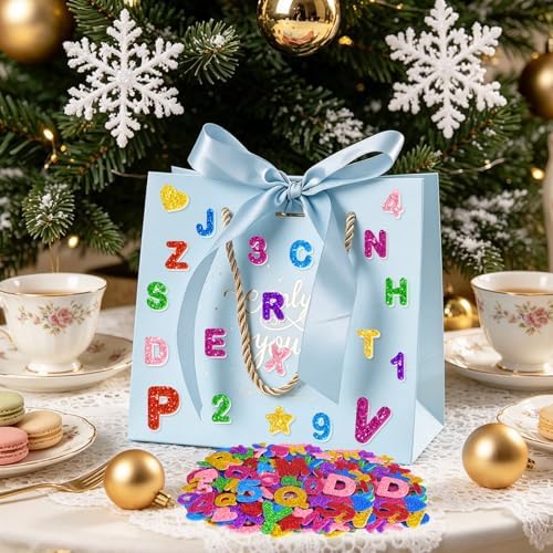 616 PCS Glitter Foam Letter Stickers,Foam Alphabet Number Stickers,8 Colors