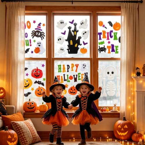 6 Sheets Halloween Window Gel Clings, Halloween Window Stickers for Glass