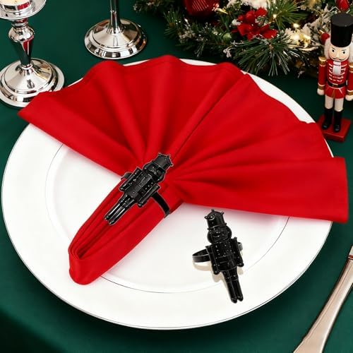 Halloween Christmas Napkin Rings Set of 12 Black Nutcracker Napkin Holder for Gothic New Year Festival Gathering Home Dining,Western Solider Kitchen Table Decor for Baby Shower Wedding Party
