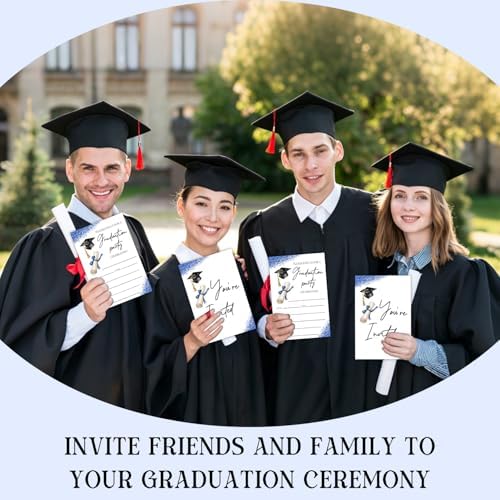 Blue Glitter Graduation Invitations 2026 with Envelopes - 20 Pack Class of 2026 Graduation Party Invitations, 4x6 Inch Fill-in Graduation Announcements for High School or College - A03
