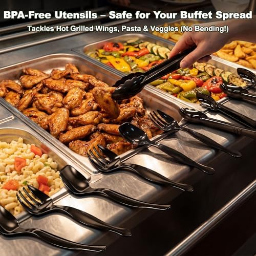 36-Piece Disposable Plastic Serving Utensils Set, Black, 9 Inch