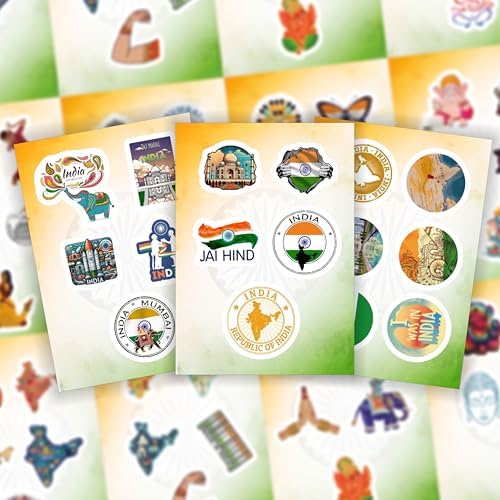 100Pcs India Stickers for Water Bottle and Laptop - India Party Supplies & Decorations, Waterproof Vinyl Decals, Indian Flag and Culture Stickers, Gifts for Women & Men