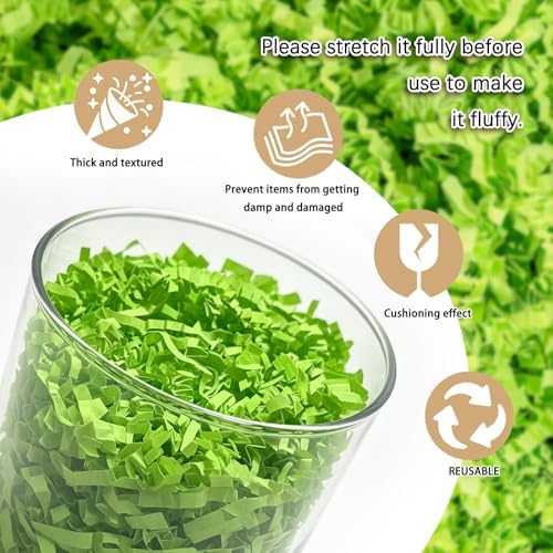 10 LB Fluorescent Green Crinkle Cut Paper Shred Filler Great for Gift Wrapping, Basket Fillers, Birthday, Gift Wrapping, Anniversary, Halloween Thanksgiving Christmas Party Decor Filling Supplies