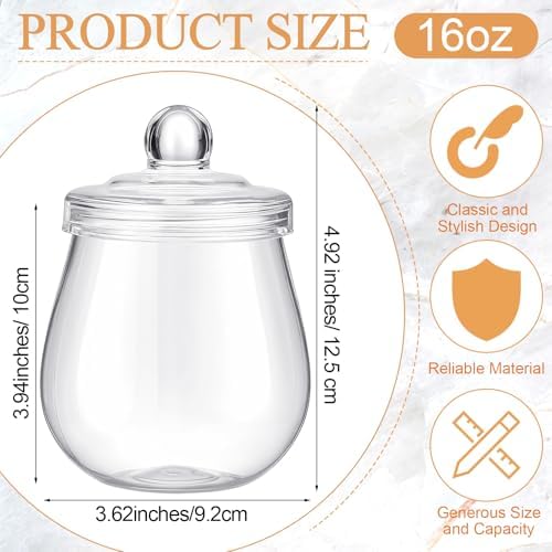 Nuogo 4 Pcs Plastic Candy Jars with Lid Unbreakable,Classic,16 oz