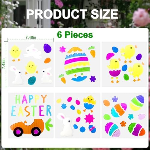 6 Sheets Easter Window Clings Gel, Easter Window Stickers for Glass