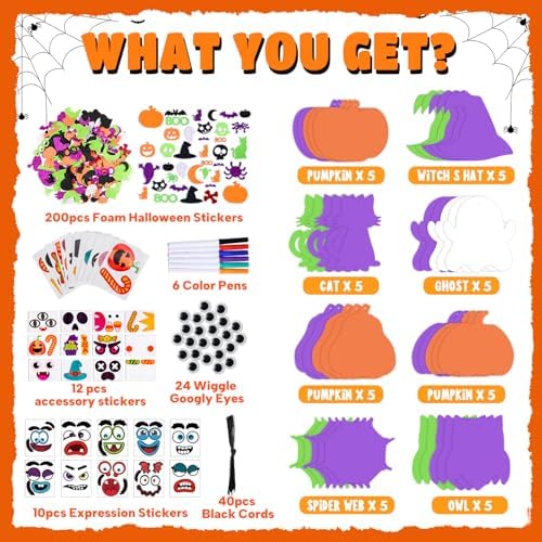 Max Fun 332PCS Halloween Crafts for Kids, Halloween Activities Foam Pumpkins for Crafts Stickers Gift Kits, DIY Art and Craft Set for Holiday Classroom Decorations Party Favors Supplies