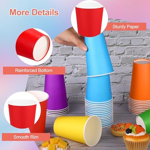 Kochorie 100 Pack 12 Ounce Disposable Rainbow Paper Cups, Colorful Party Cups, Drinking Birthday Cups for Holiday Party Supplies DIY Crafts, 6 Colors