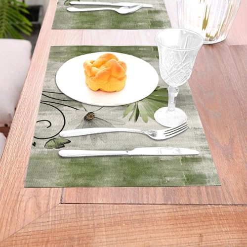 Floral Place mats Set of 6,12x18 Inches Rustic Sage Green Daisy Flower Decorative Placemats Rectangle Summer Green Floral Linen Table Mats for Party Home Kitchen,Dining Table Decoration
