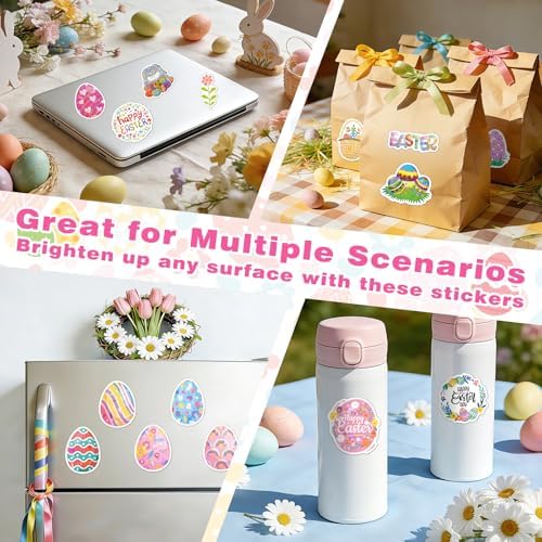 AOWDIAO 100 Pcs Easter Stickers - Holographic, Waterproof Vinyl Decals for Kids Crafts, Easter Egg Stuffers, Party Favors and Decorations