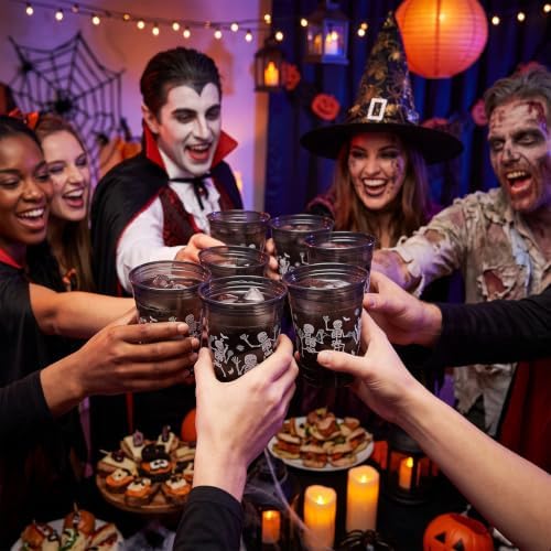 Vesici 100 Pcs Halloween Skeleton Plastic Cups 12 oz Disposable Black Cups