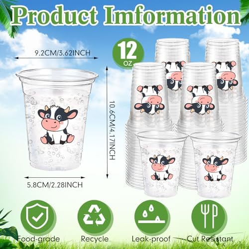 Funnymoom 60 Pack Cow Plastic Cups for Party Decorations, 12 oz