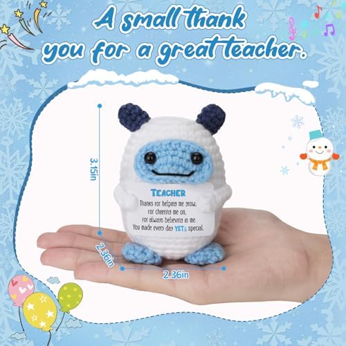Thank You Teacher Gift – Christmas Stocking Stuffer Handmade Mini Bigfeet Crochet with Heartfelt Card – Cute Desk Decor for Teacher Appreciation, End of Year, Retirement