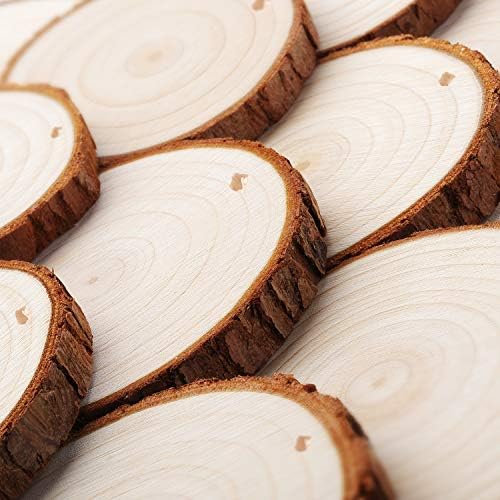 Fuyit Unfinished Wood Slices with Hole, Drilled Wooden Circle for Crafts