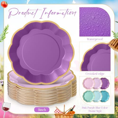 72 Pcs Mermaid Paper Plates 9 Inch Disposable