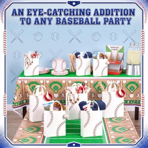 Pajean 24 Pcs Baseball Clear Plastic Gift Bags with Handles, 5.9 x 8.7 x 3.1 Inch Gameday PE Treat Bags, Red Stitching Candy Goodie Pouches for Team Parties, Sports Banquets, Birthday Event Supplies