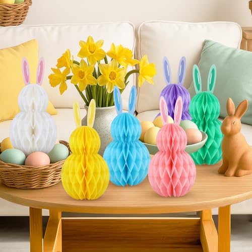 6Pcs Easter Honeycomb Centerpiece Table Bunny Decorations Supplies