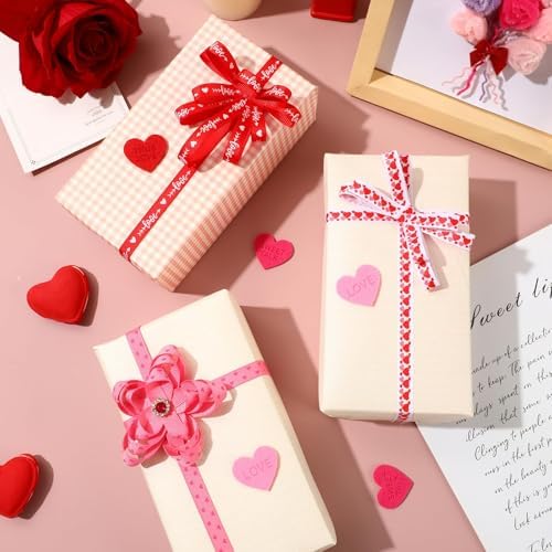 DECYOOL Valentine Ribbon, 6 Rolls 60 Yards Heart Grosgrain Craft Ribbons