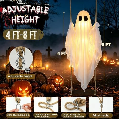 2 Pack Halloween Decorations Outdoor – Hanging Swing Ghost 4-8FT