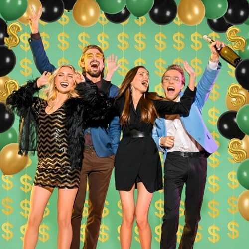 Xinnun 8 Pcs Money Party Decorations Gold Dollar Sign Hanging Banners