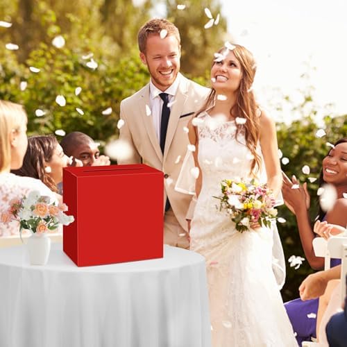 Red Gift Card Box Wedding Card Box for Wedding Reception Birthday Graduation Baby Shower Christmas New Year Party Decorations Money Boxes Holder 9"x5"x9"