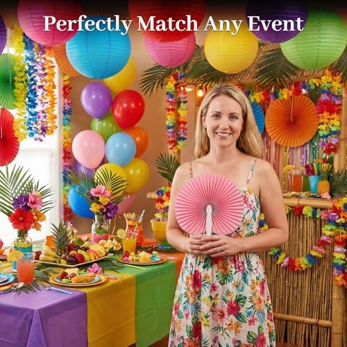 JOHOUSE Decorative Round Hand Fan Foldable, 12 Packs Colourful Paper Fans