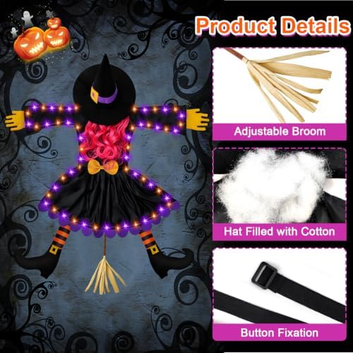 Halloween Decorations Outdoor, Solar Witch, Pink Hair