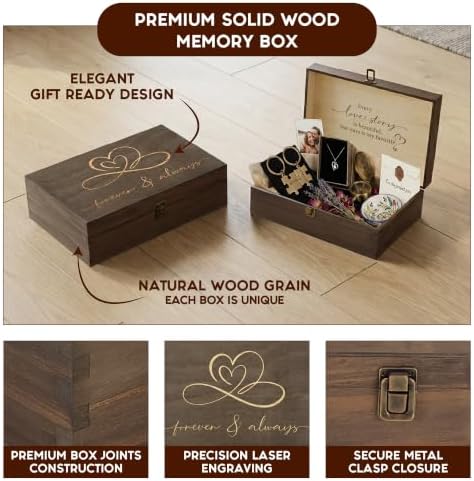 Forever & Always Engraved Wooden Keepsake Box, Romantic Memory Gift Box with Inside Engraving, Pine Wood Rectangle Storage Box for Anniversary, Wedding & Couple Gifts , X-Large ,14.15 x 9.5 x 4.5"