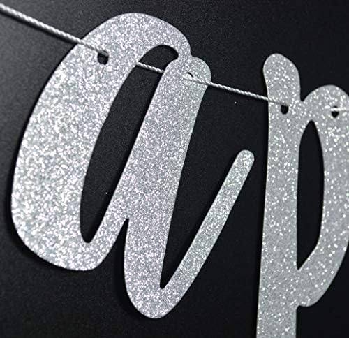 Happily Ever After Silver Glitter Bunting Banner, Engagement, Bridal Shower, Wedding Party Photo Booth Props Signs,Pre-Strung Cursive Bunting