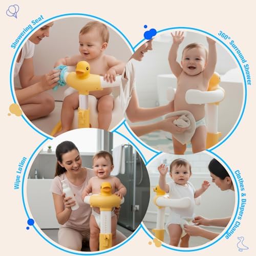 Baby Shower Stand for 𝐁𝐚𝐛𝐢𝐞𝐬 𝟔 𝐌𝐨𝐧𝐭𝐡𝐬 & 𝐔𝐩 - Safety & Non-Slip for Baby Standing Support, Adjustable Heigh with Babe Bath Stand, Toddler Shower Support with 55 Lbs Capacity