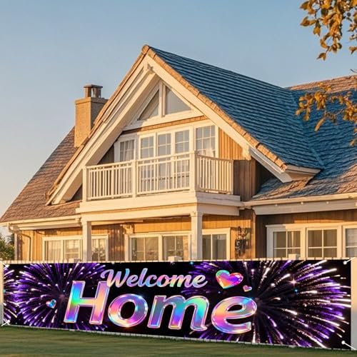 Nuxovilar Welcome Home Banner Rainbow Holographic 17.7x78.7 Polyester