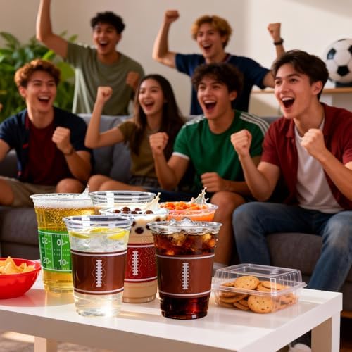 Football Cups Football Party Decorations 50Pcs 16oz Disposable Game Cup Tailgate Events Drinkware Decorations for Football Party Supplies Touchdown Favors Football Birthday Party Decorations