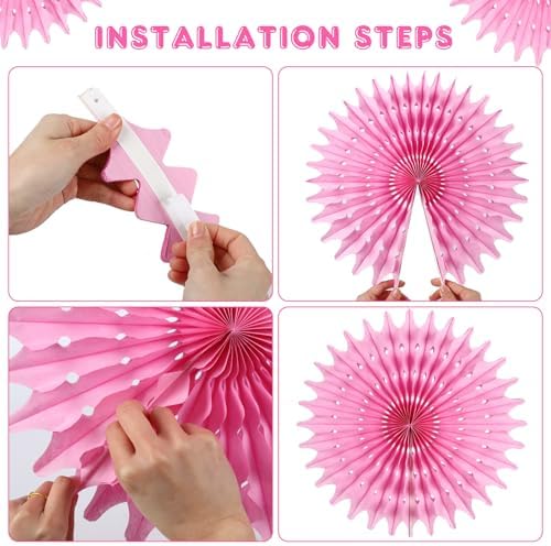 BestoFun 12 PCS Paper Fans Red Green Pink Party Decorations Tissue Paper Flowers Decorations for Girl Groovy Birthday Baby Shower Wedding Bachelorette Room Wall Hanging Décor
