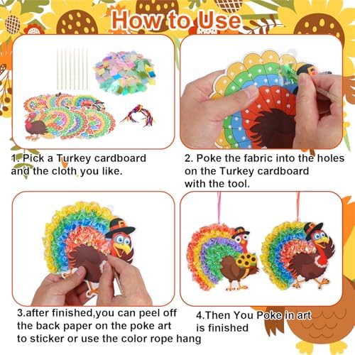 Fennoral 12 Pack Thanksgiving Turkey Crafts Kit for Kids Make You Own Turkey Poke in Arts and Crafts DIY for Boys Girls Classroom Activities Fall Decoration