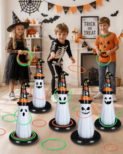 5Pcs Inflatable Halloween Ghost Ring Toss Game,Halloween Games for Kids,Adults,Family Party Favor Indoor Outdoor Game Garden Toys