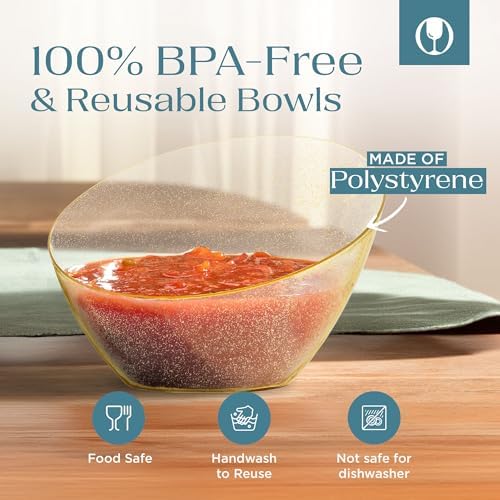 5 Pack Gold Angled Plastic Serving Bowl Disposable for Party Table 8oz