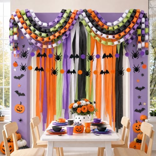 700 Sheets Halloween Paper Chain Strips and 52ft Spider Bat Garlands Set