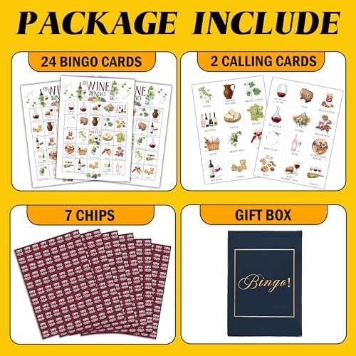 Wine Bingo Game, Wine Tasting Party Game Cards for Adults, 24 Players Holiday Cheers Activities for Family Friends, Winery Bridal Shower or Bachelorette Party Supplies Favor Decor, (006)