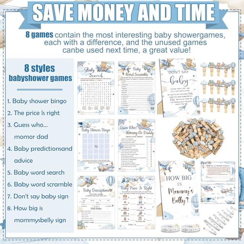 Funnymoom 426 Pcs Baby Shower Games Airplane Theme Boys, 8 Card Sets