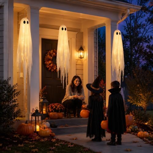 Halloween Decorations Outdoor 3 Pack Larger Pre-Assembled Hanging Ghosts