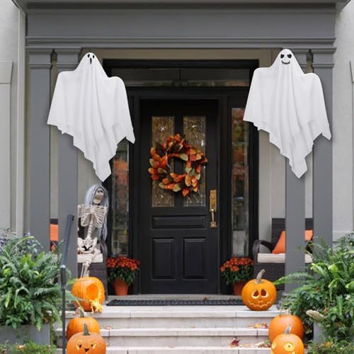 Hanging Ghosts Outdoor Decorations, 4 Pack 28 Inch Cute Flying Ghosts Decor