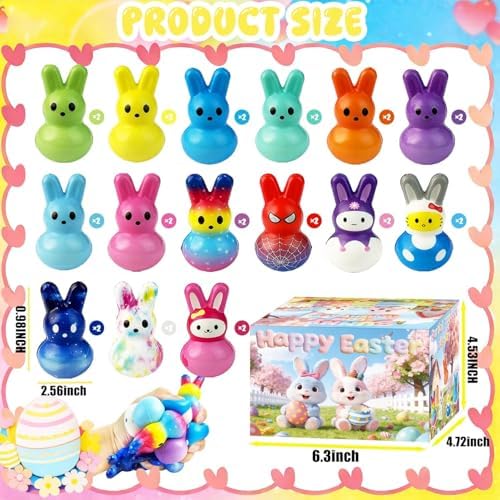 30Pack Easter Bunny Squishy Toys,Easter Basket Stuffers,Easter Bunny Slow Rising Stress Relief Squishies Fidget Toys Bulk for Adults,Easter Egg Fillers Party Favors Gifts